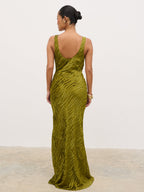 Kendall Scoop Devore Maxi Dress - Tarragon