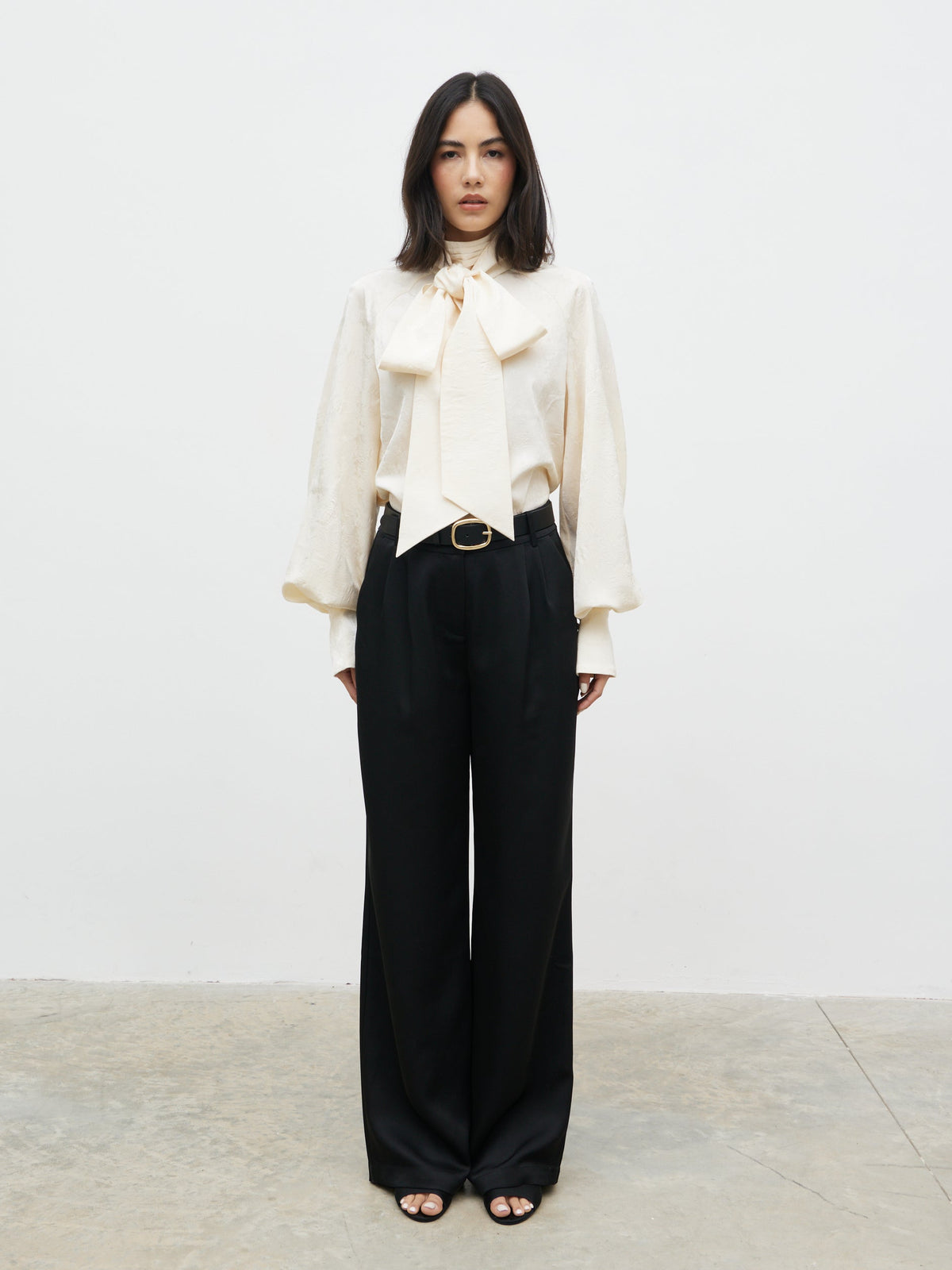 Kesia Jacquard Bow Blouse - Cream