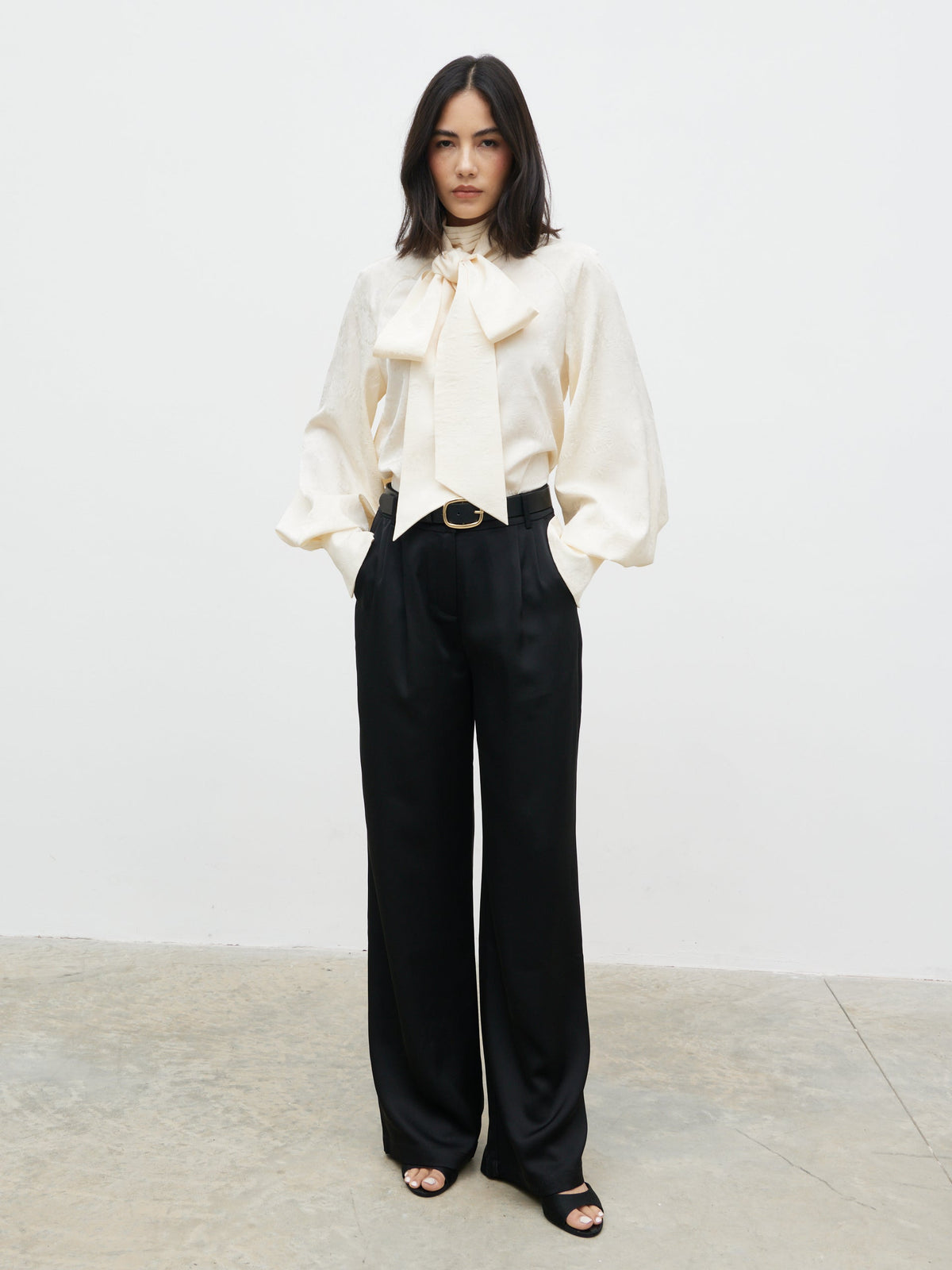 Kesia Jacquard Bow Blouse - Cream