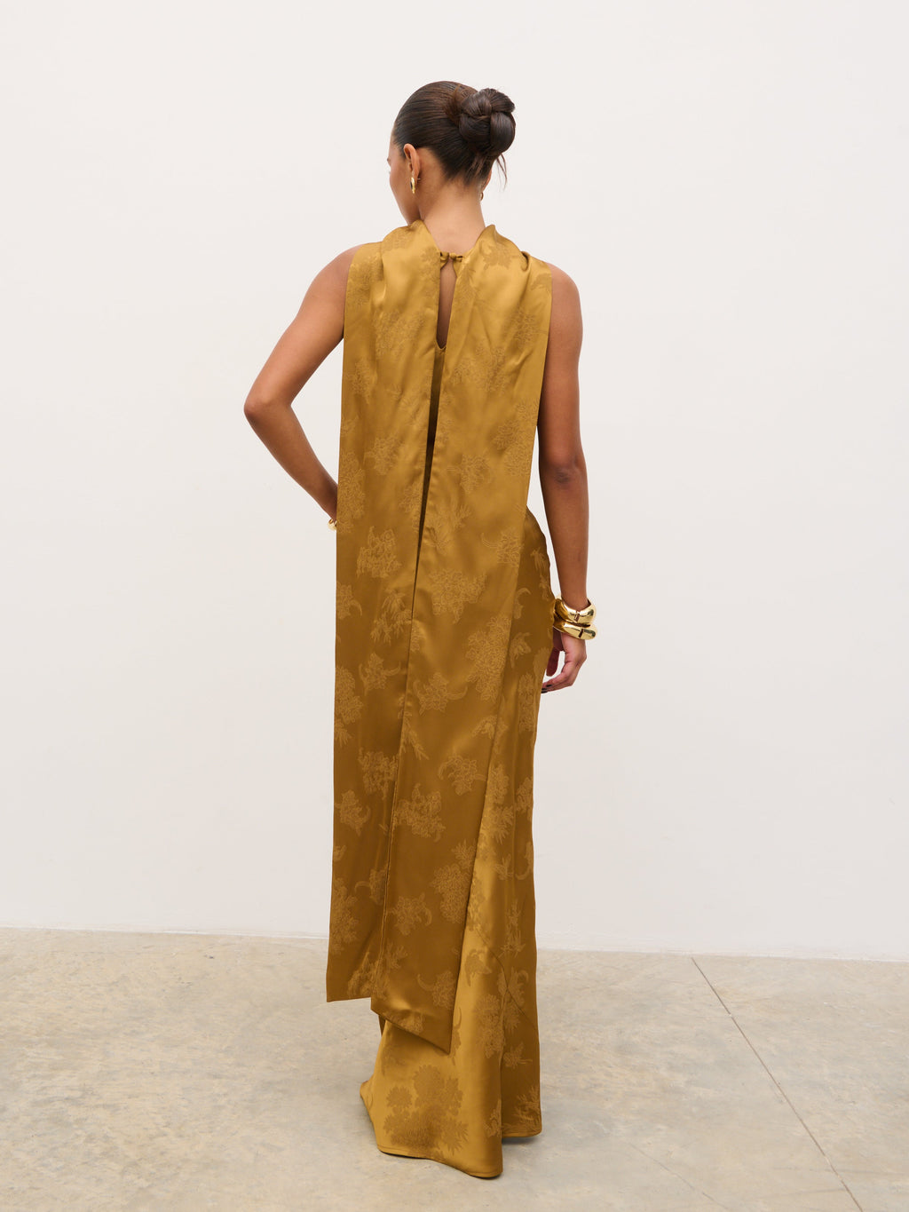 Lethe Drape Scarf Jacquard Maxi Dress - Dark Honey