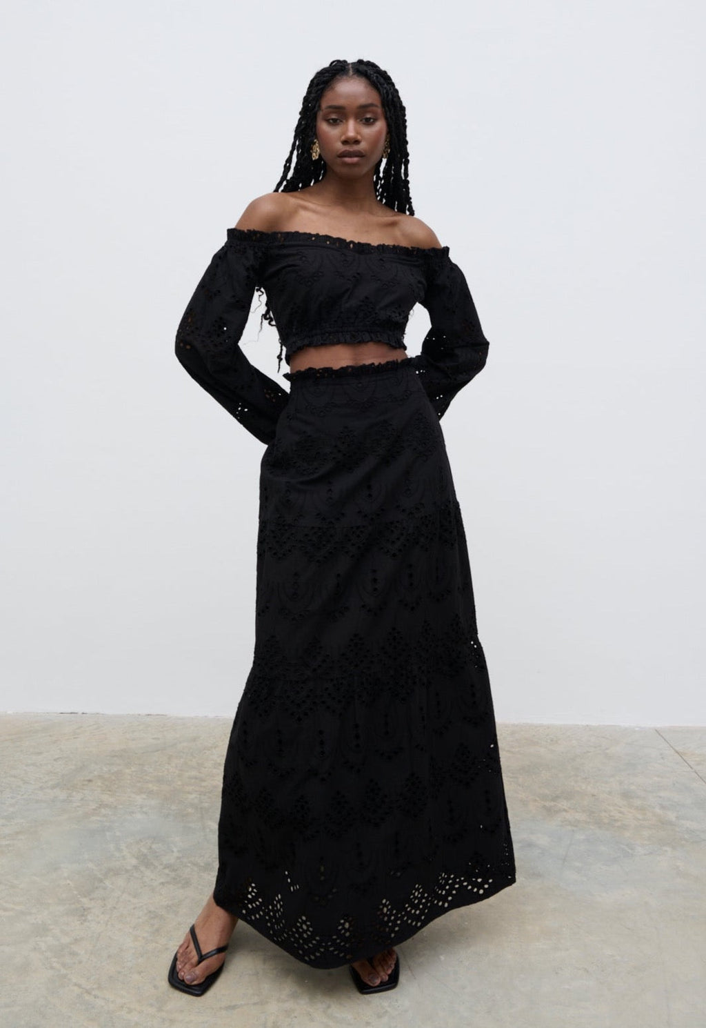 Lilla Broderie Maxi Skirt - Black