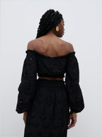 Lilla Broderie Cropped Top - Black