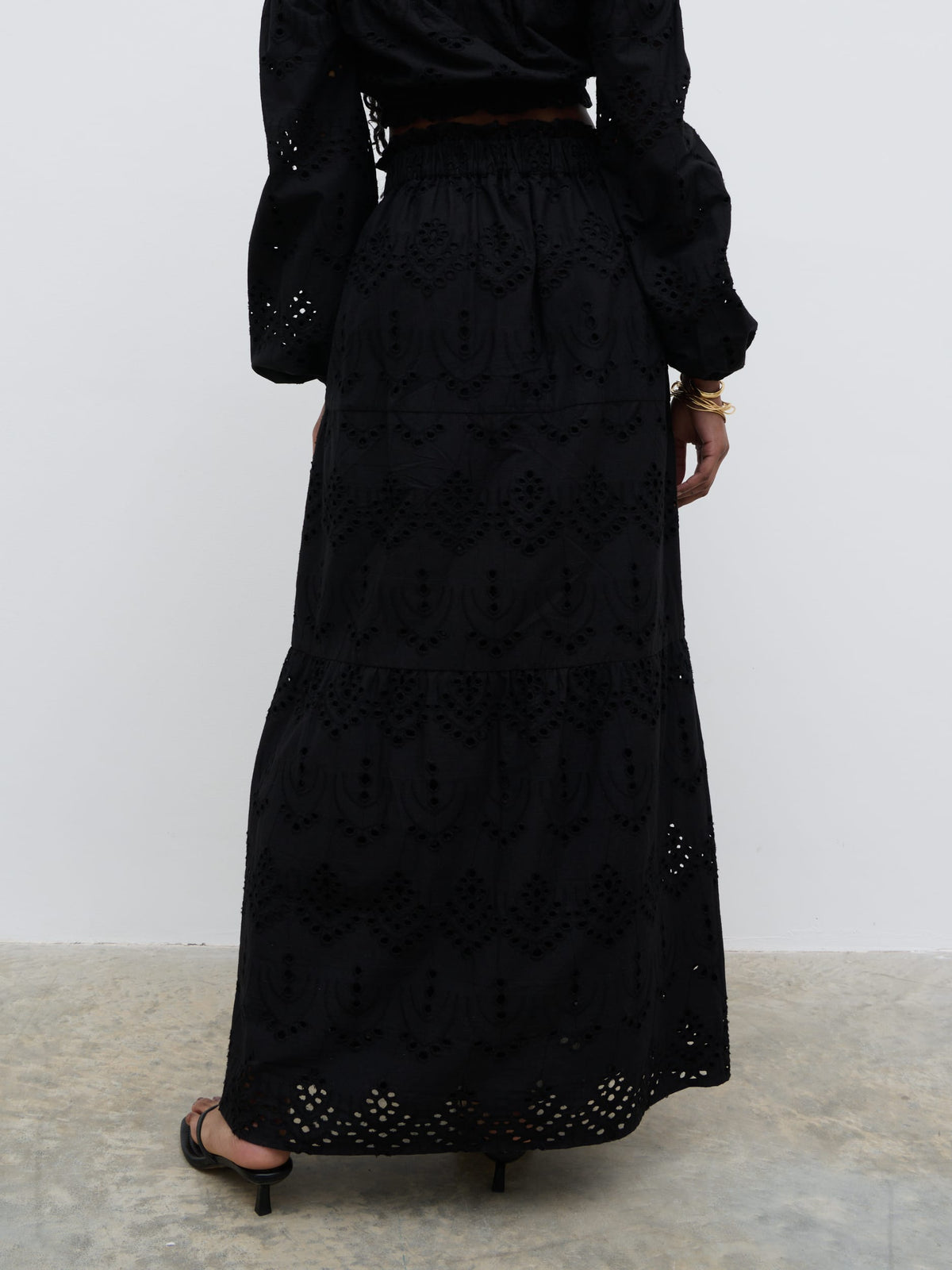 Lilla Broderie Maxi Skirt - Black