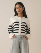 Black and White Striped Wool Saddle Lily Cardigan