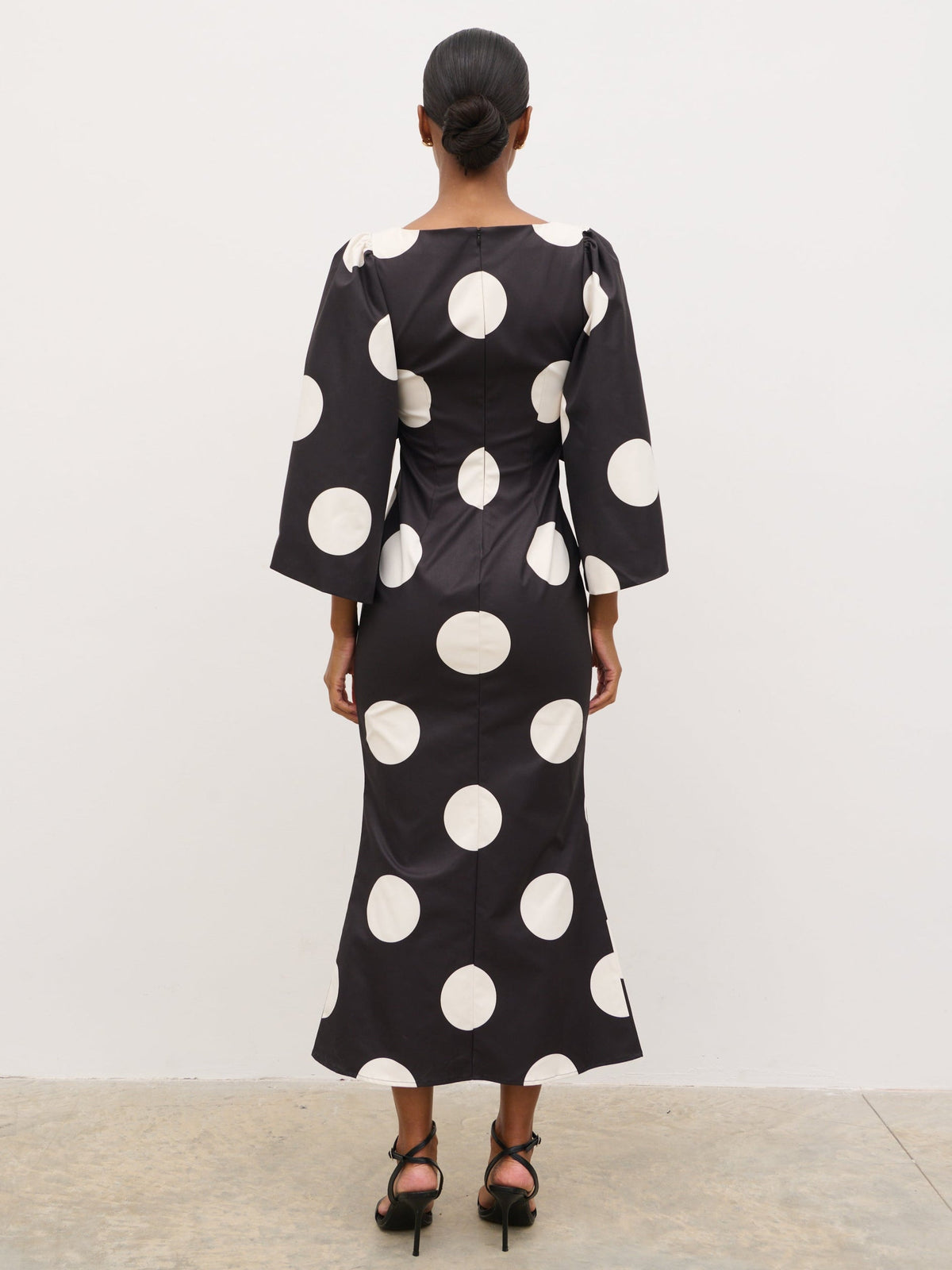 Liora A-Line Midaxi Dress - Black and Cream Polkadot