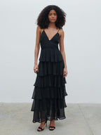 Lissy Ruffle Textured Maxi Dress - Black