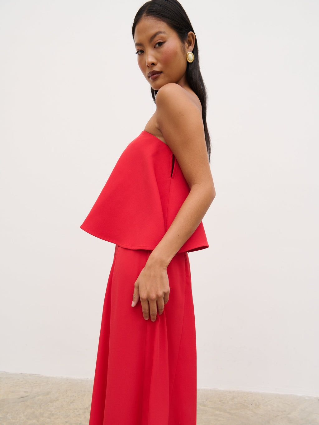 Liv Peplum Bandeau Maxi Dress - Red