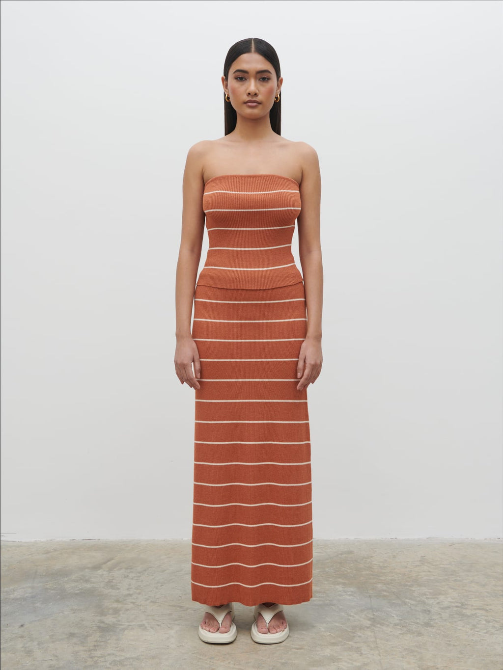 Louisa Stripe Knit Skirt - Terracotta and Cream