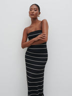Louisa Stripe Knit Skirt - Black and Cream