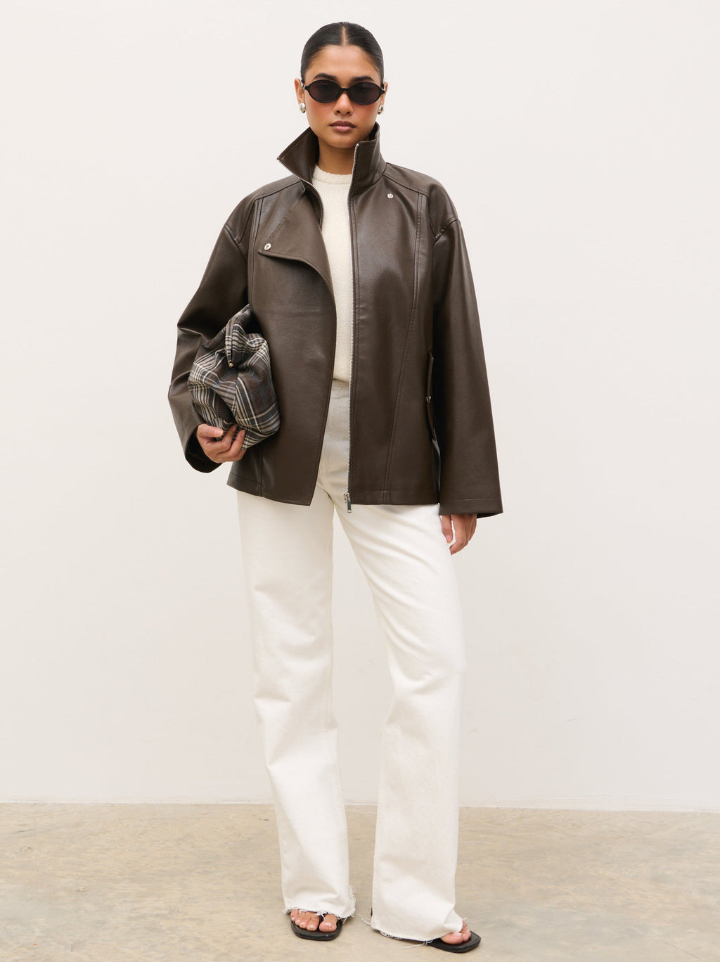 Lyla Faux Leather Bomber Jacket - Chocolate Brown