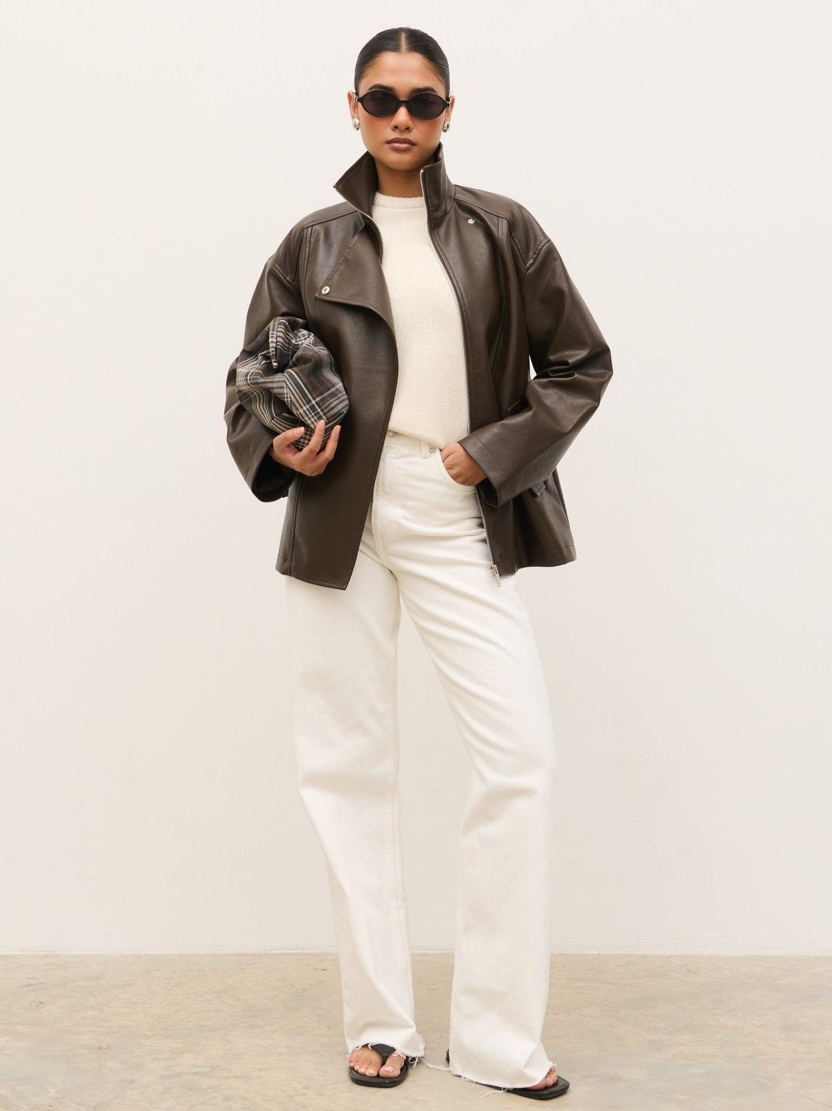 Lyla Faux Leather Bomber Jacket - Chocolate Brown