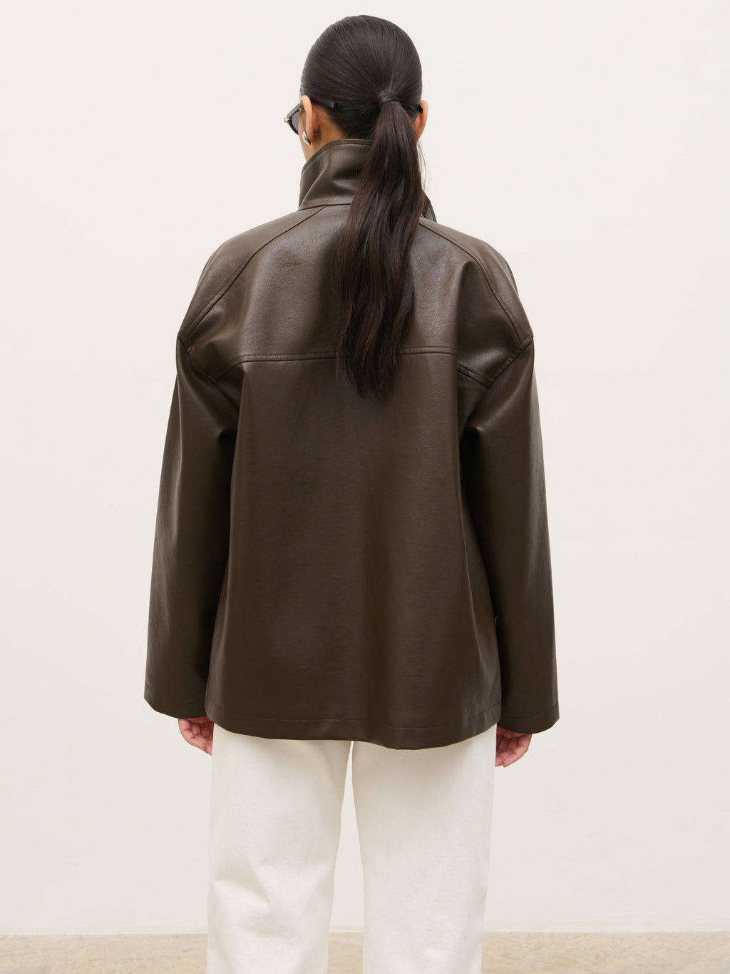 Lyla Faux Leather Bomber Jacket - Chocolate Brown