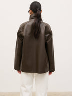 Lyla Faux Leather Bomber Jacket - Chocolate Brown
