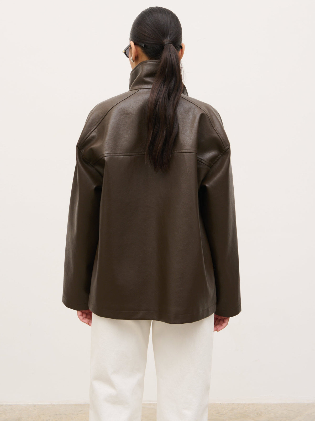 Lyla Faux Leather Bomber Jacket - Chocolate Brown
