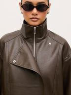Lyla Faux Leather Bomber Jacket - Chocolate Brown