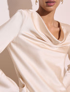 Cream Cowl Neck Satin Top