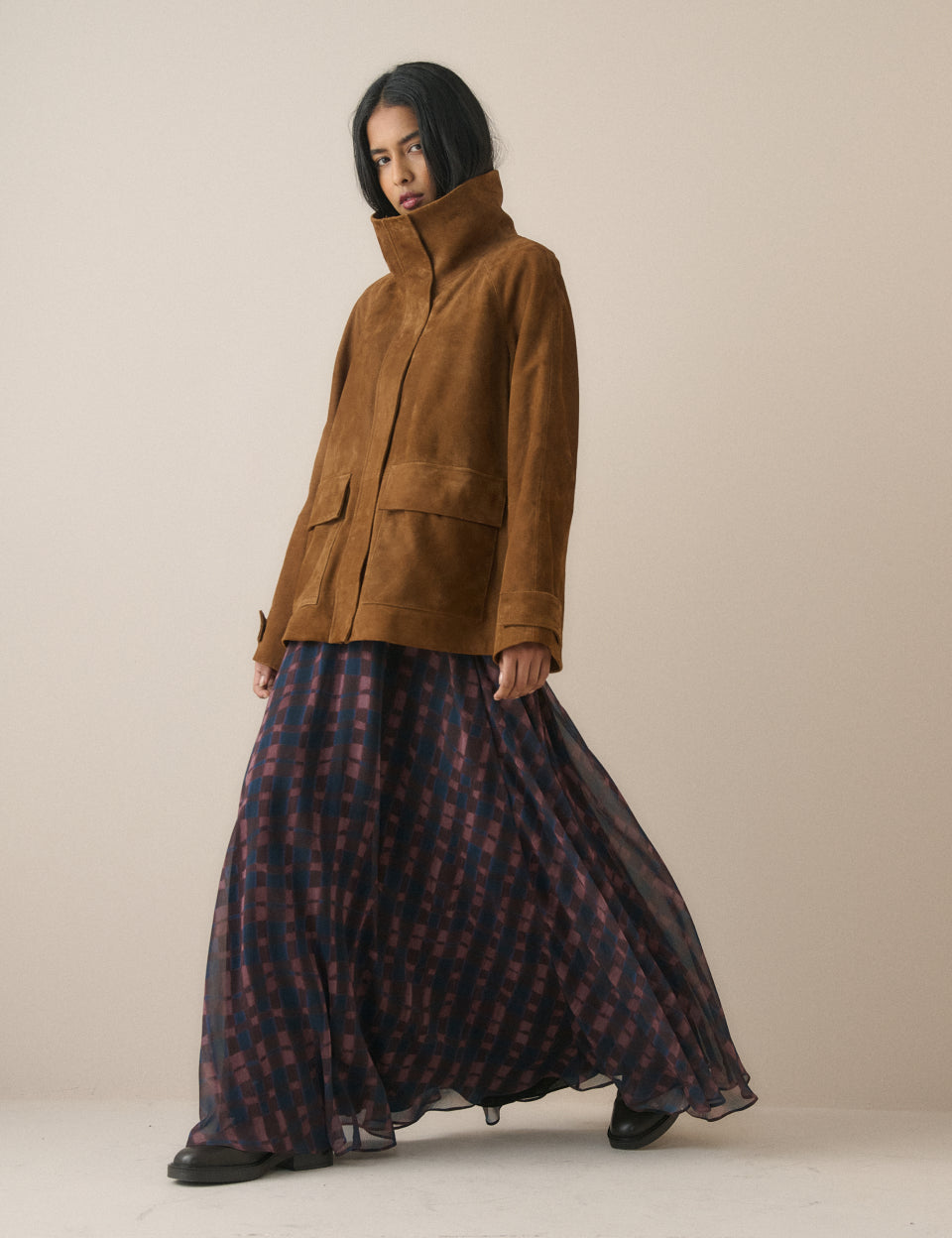 Blue and Burgundy Check Madden Maxi Skirt