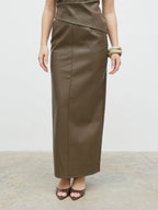 Maeve Faux Leather Maxi Skirt - Khaki