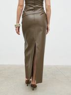 Maeve Faux Leather Maxi Skirt - Khaki