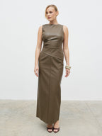 Maeve Faux Leather Maxi Skirt - Khaki