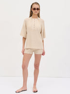 Marina Open Work Oversized Knit Top - Cream
