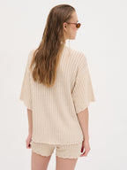 Marina Open Work Oversized Knit Top - Cream