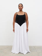 Maude Shirred Contrast Maxi Dress Curve - Black and Cream