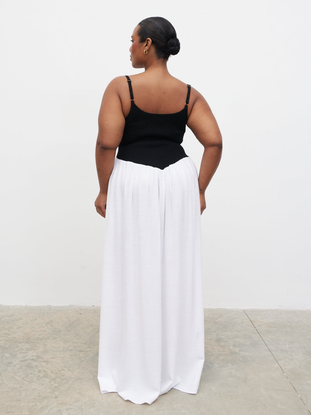 Maude Shirred Contrast Maxi Dress Curve - Black and Cream