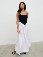 Maude Shirred Contrast Maxi Dress - Black and Cream