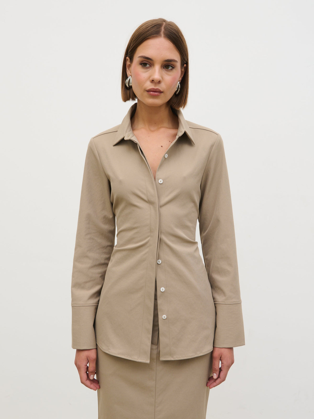 Myley Cinched Shirt - Taupe