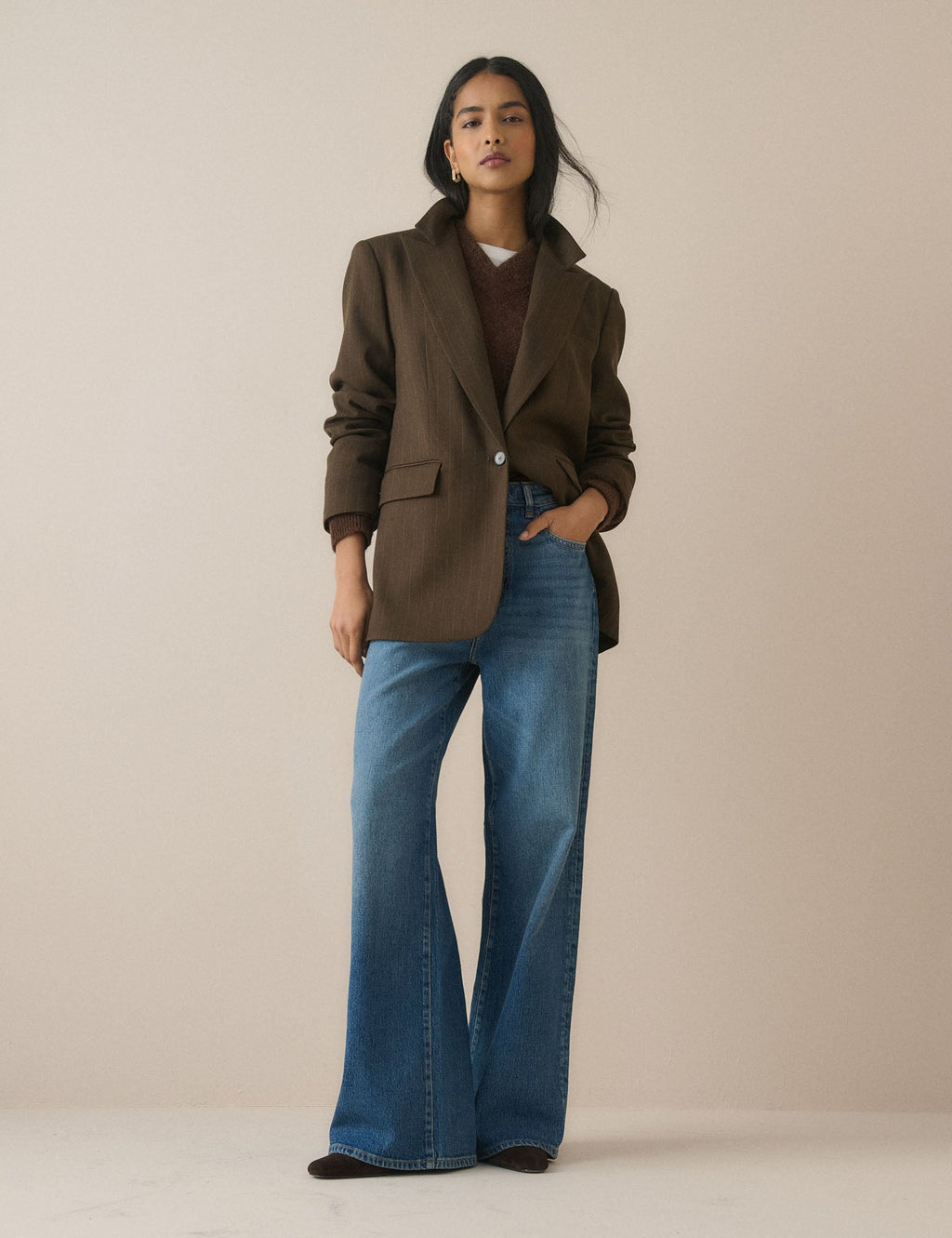 Brown Pinstripe Single Breasted Alexa Blazer