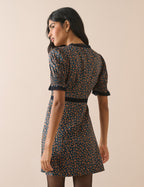 Black and Orange Ditsy Floral Sophia Mini Dress