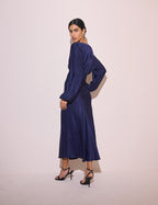 Navy Long Sleeve Satin Allura Midi Dress