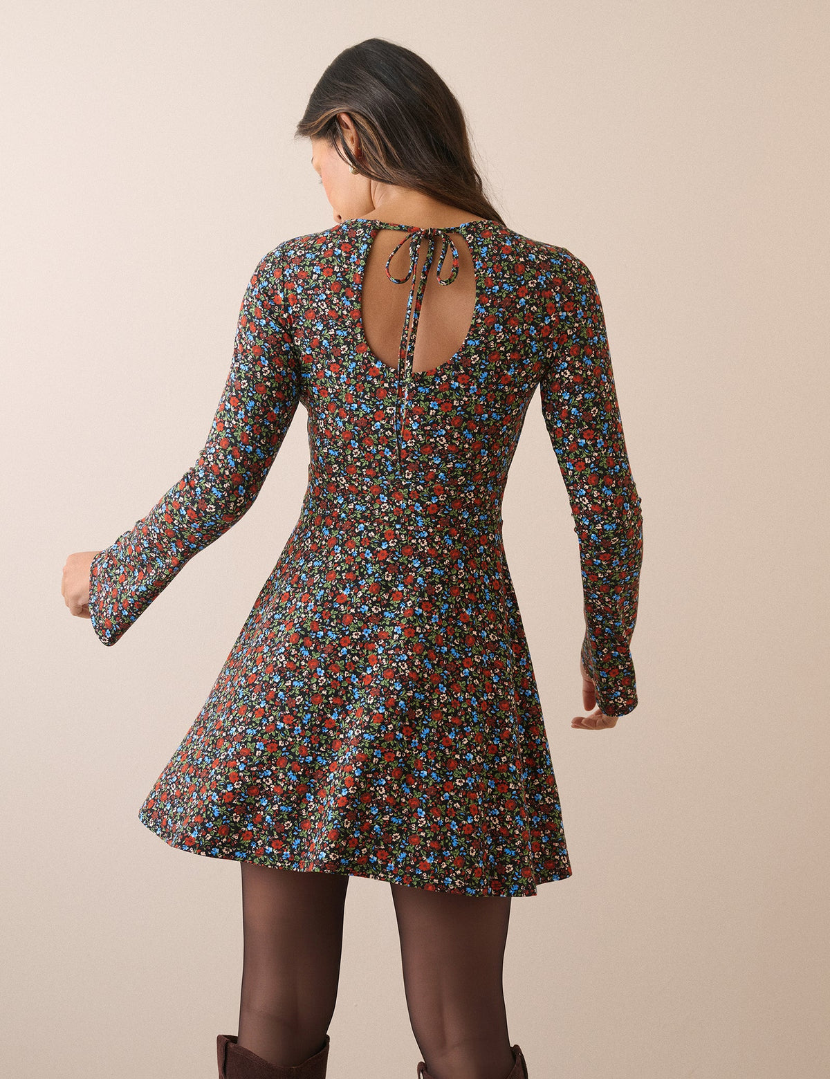 Black Ditsy Floral Jersey Tate Mini Dress