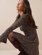 Black Ditsy Floral Jersey Tate Mini Dress
