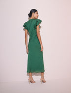 Emerald Green Frill Sleeve Layla Midi Dress