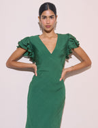Emerald Green Frill Sleeve Layla Midi Dress