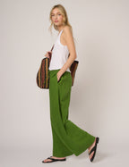 Green Linen-Rich Low Waisted Straight Leg Trousers