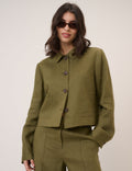 Khaki Linen-Rich Boxy Jacket