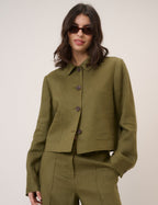 Khaki Linen-Rich Boxy Jacket