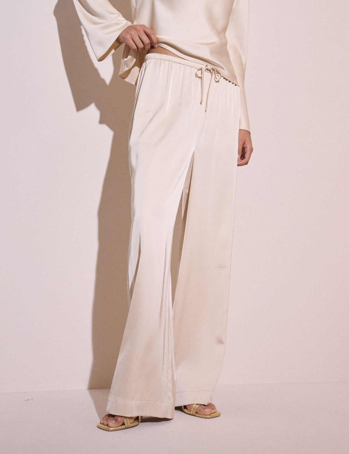 Cream Satin Wide Leg Lyra Trousers