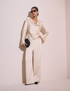 Cream Satin Wide Leg Lyra Trousers