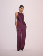 Plum Satin Wide Leg Lyra Trousers