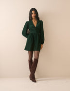 Emerald Green Balloon Sleeve Riley Cord Mini Dress
