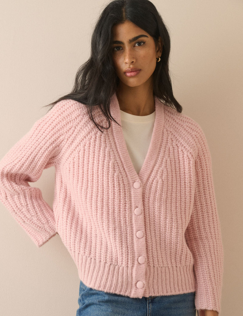 Light Pink Chunky Knitted Cardigan