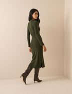 Khaki Ribbed Knitted Midi Dress