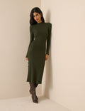 Khaki Ribbed Knitted Midi Dress