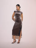 Taupe Velvet Manon Midi Dress