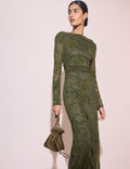 Olive Green Floral Mesh Lana Midi Dress