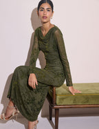 Olive Green Floral Mesh Lana Midi Dress